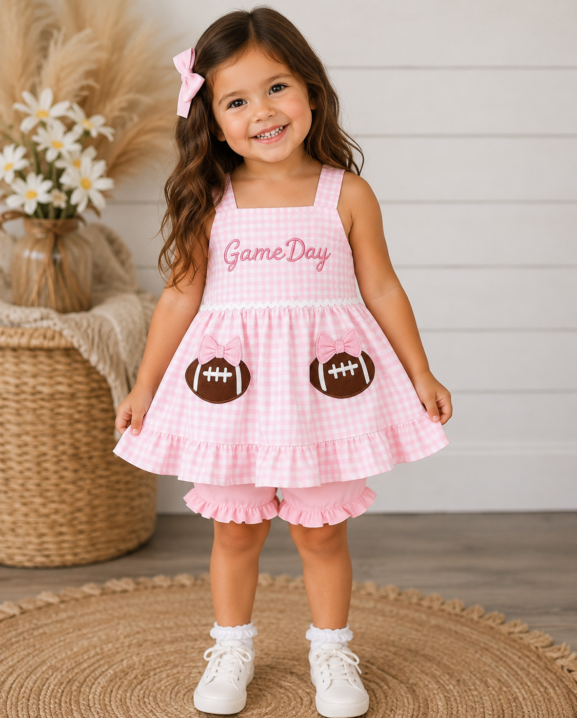 Children's Game Day Football Gingham Top and Shorts Set