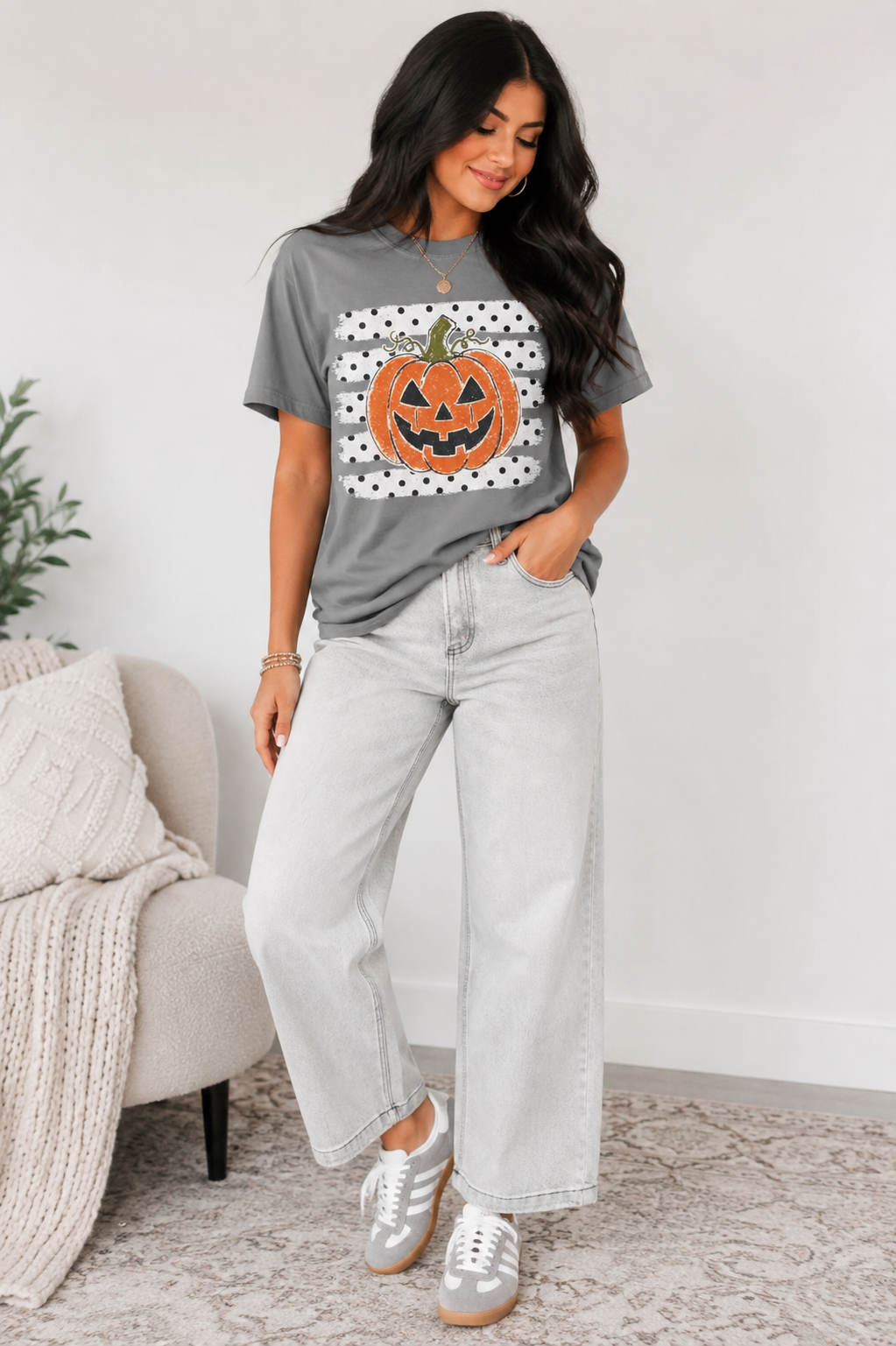 Polka Dot Stripes Pumpkin Comfort Color T-Shirt